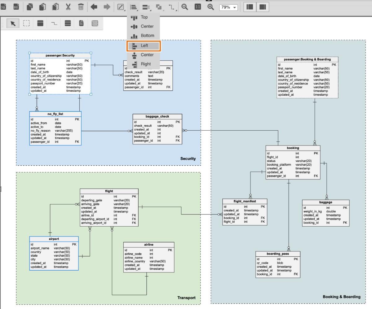 How to align elements in Vertabelo?