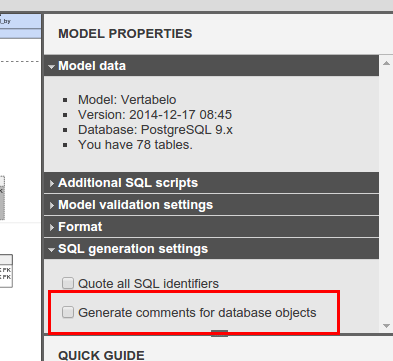 Check 'Generate comments for database objects' checkbox