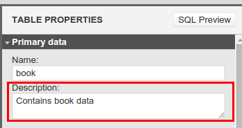 Table Description field