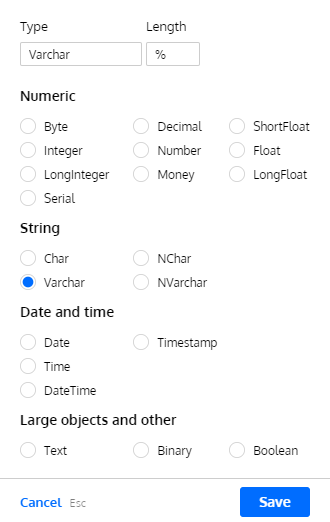 Logical Models Data Types in Vertabelo