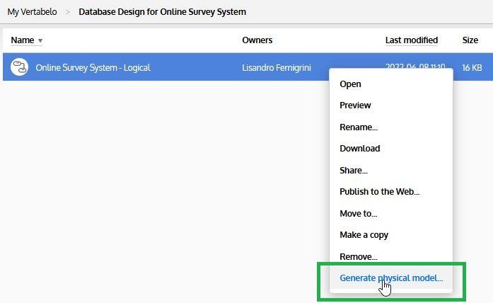 database design for online survey system