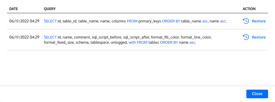 database model changes