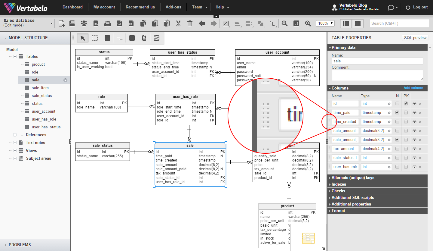 In ‘Table properties’, each column has its own selector that allows to drag the column up or down