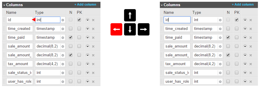 Use the 'Left' arrow to move to the previous field