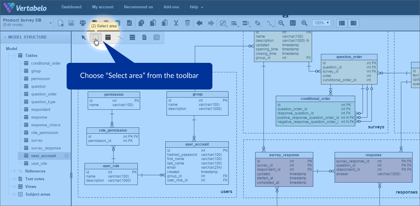 Choose the ‘Select area’ tool if you want to select all objects within the specified area