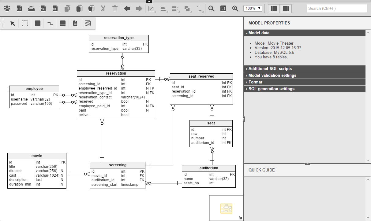 Open your database model in Vertabelo