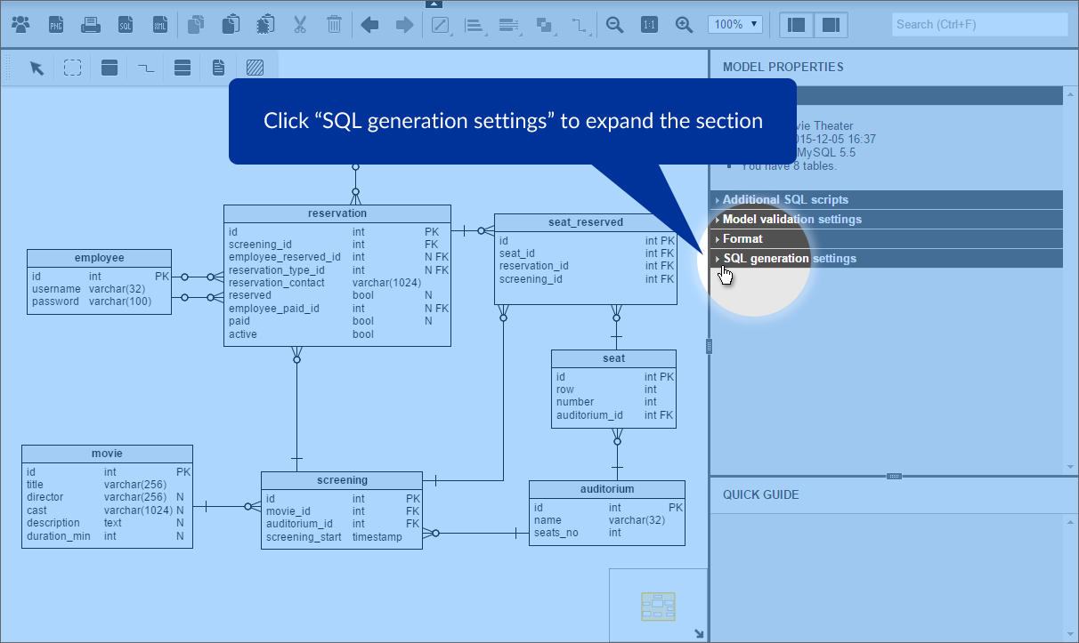 Expand the ‘SQL generation settings’ section