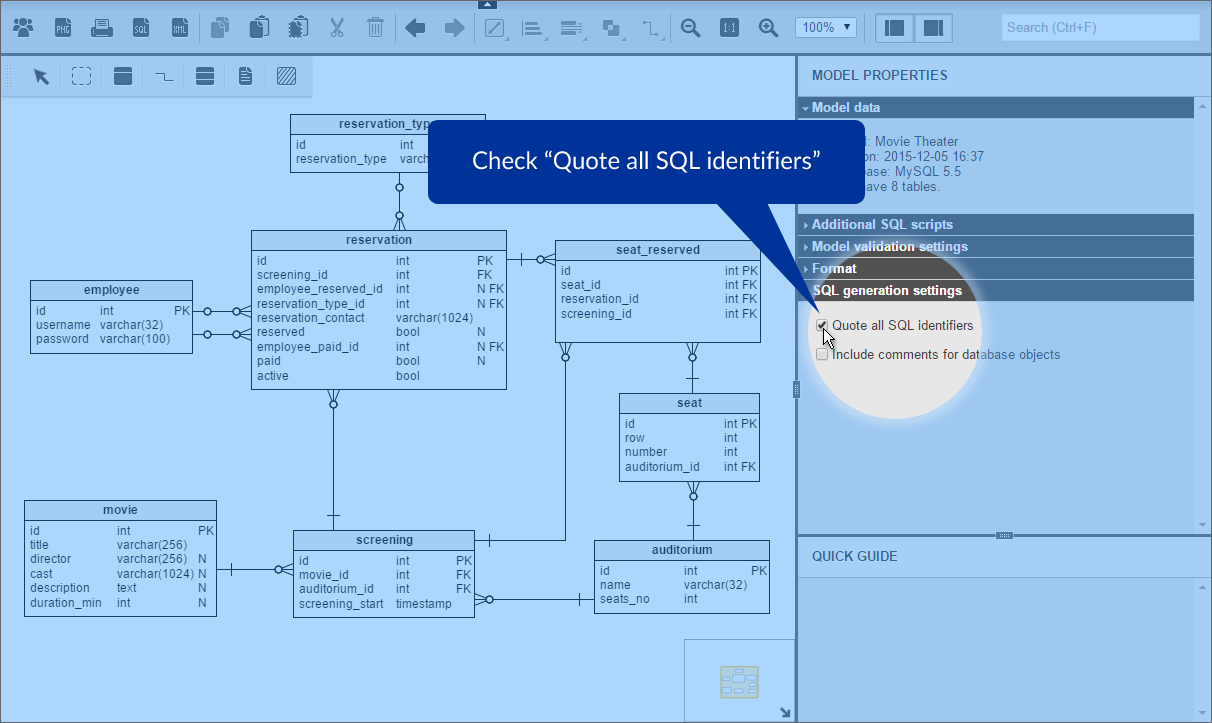 Check ‘Quote all SQL identifiers’