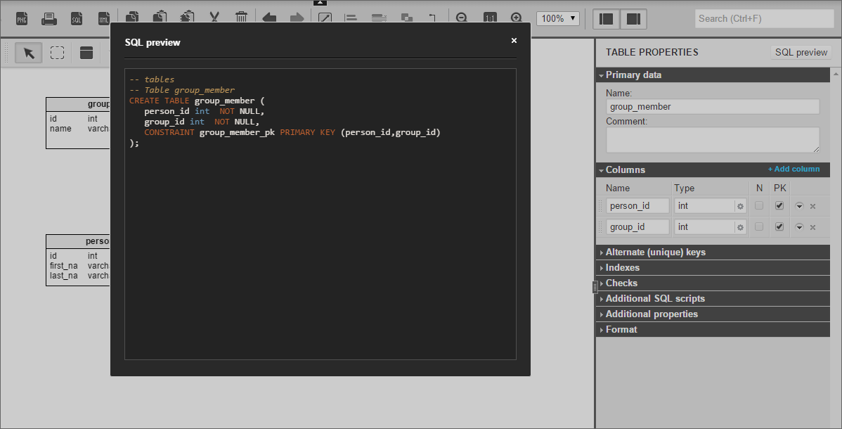 Your multicolumn primary key as seen in the SQL code preview