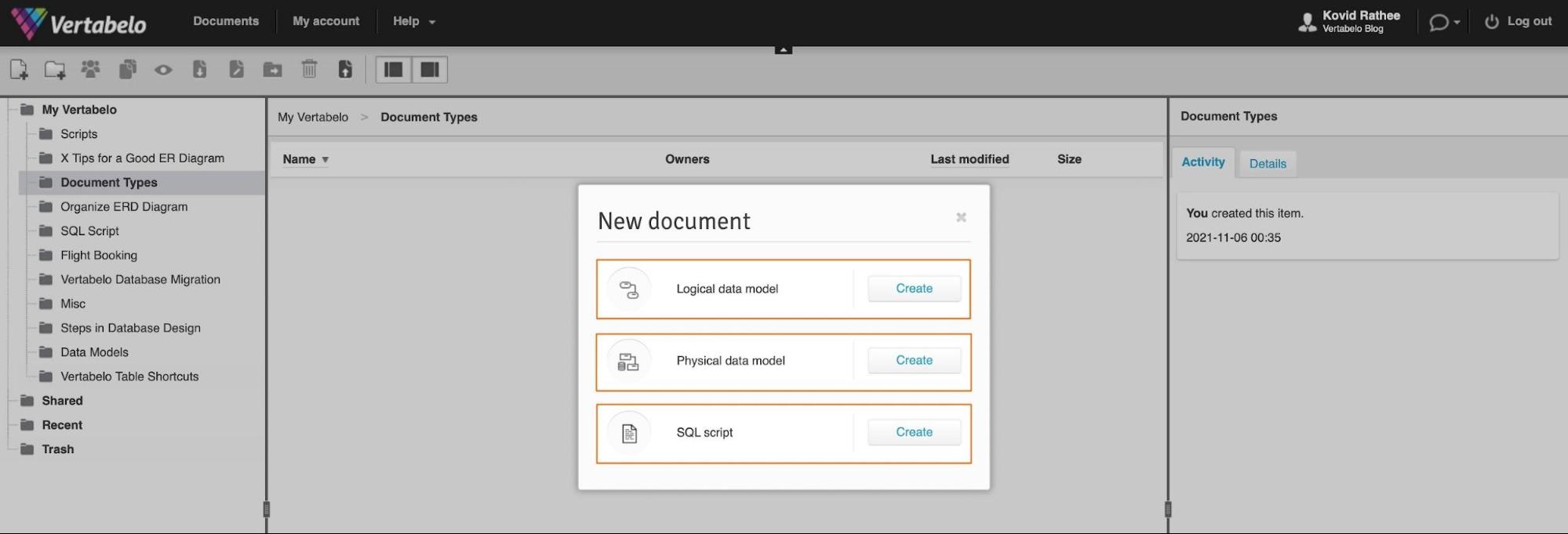 What Are Document Types in Vertabelo?