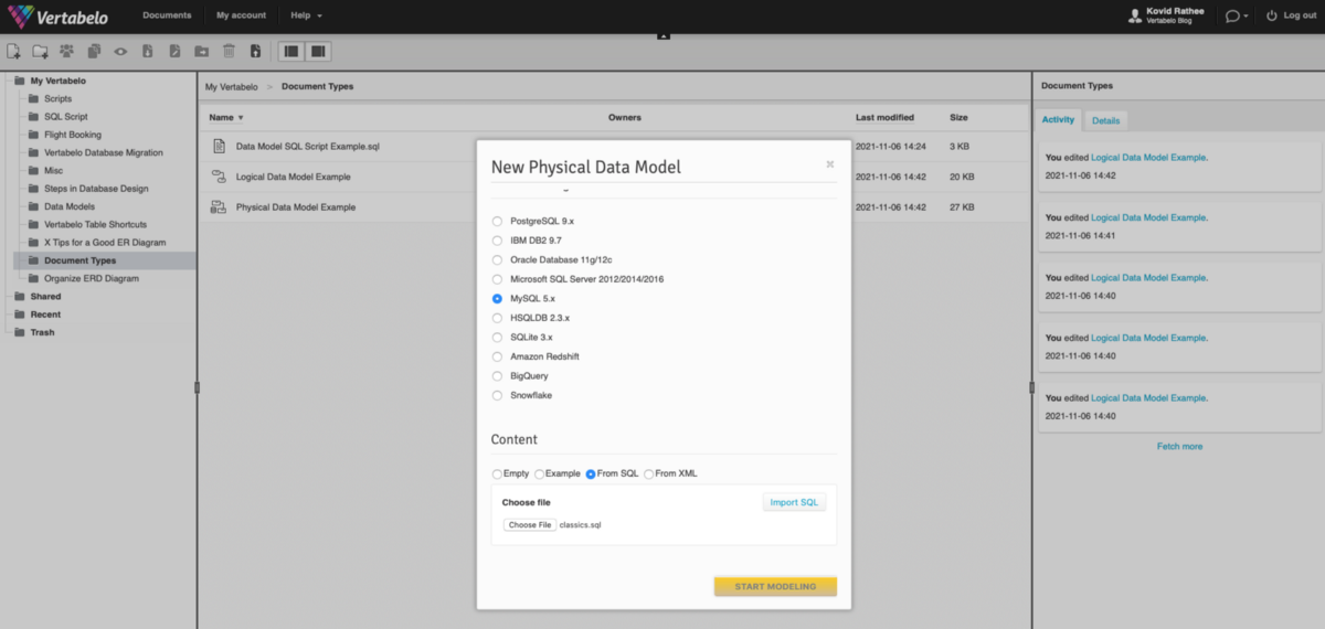 What Are Document Types in Vertabelo?