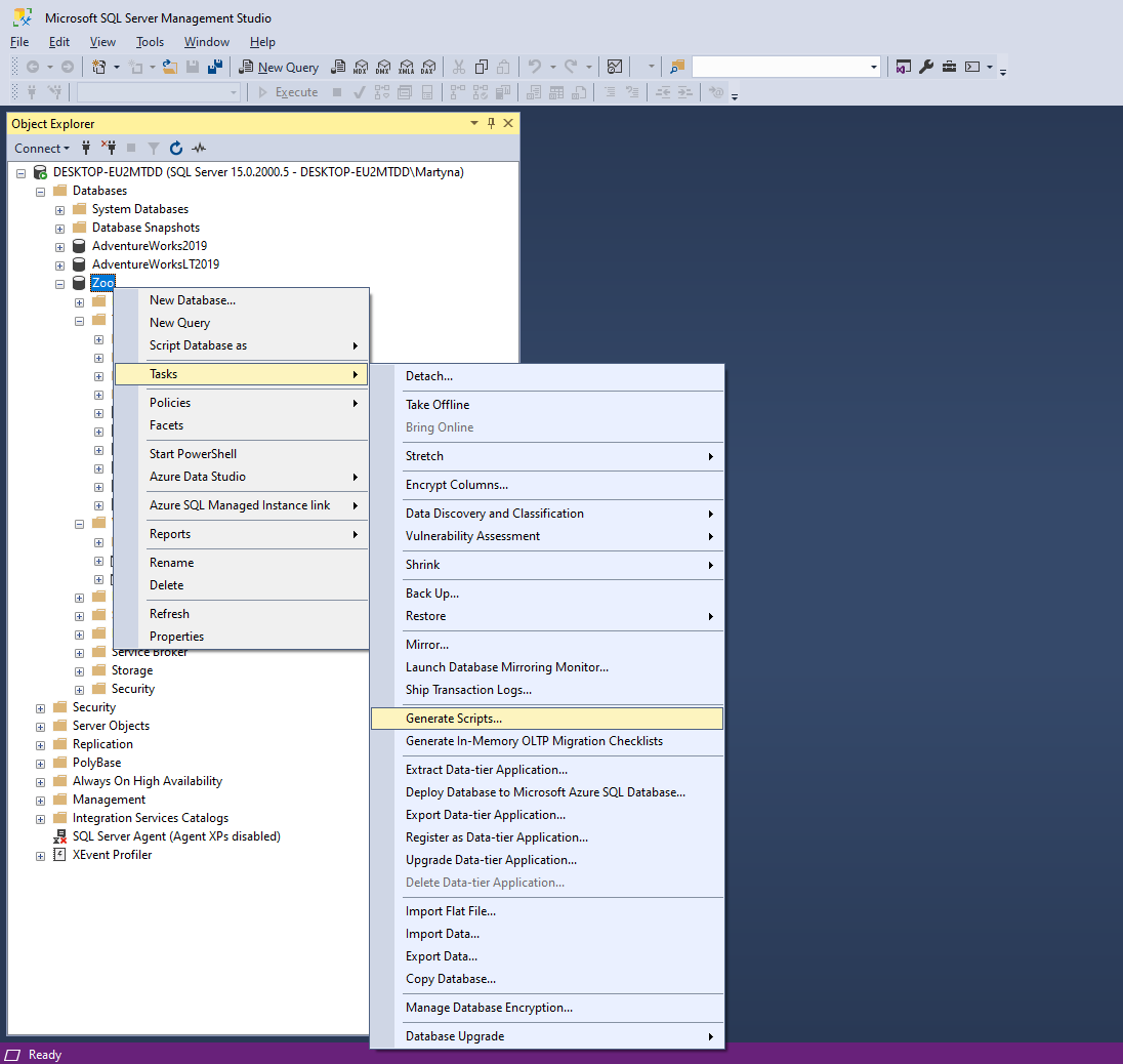 Export an SQL DDL File From SQL Server Management Studio for Reverse Engineering