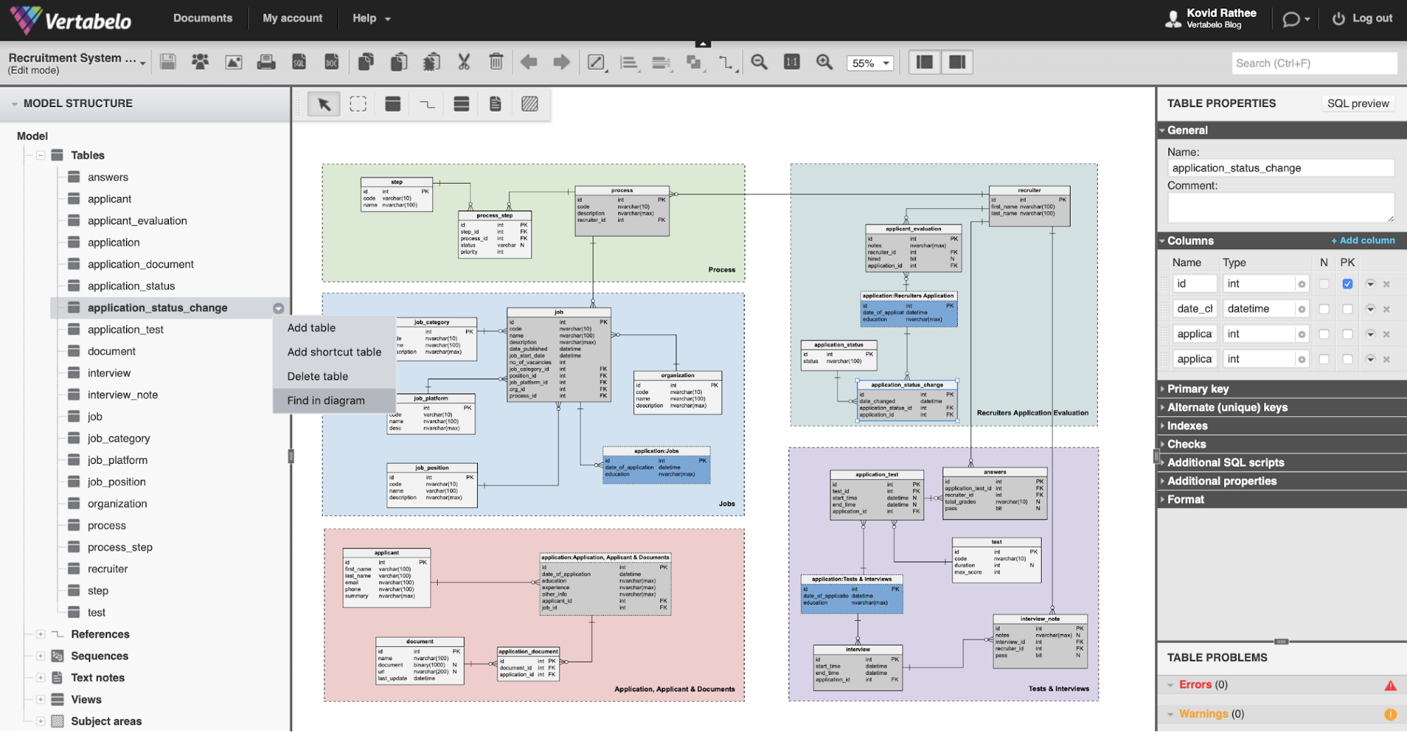 How to Find a Table in a Vertabelo ER Diagram