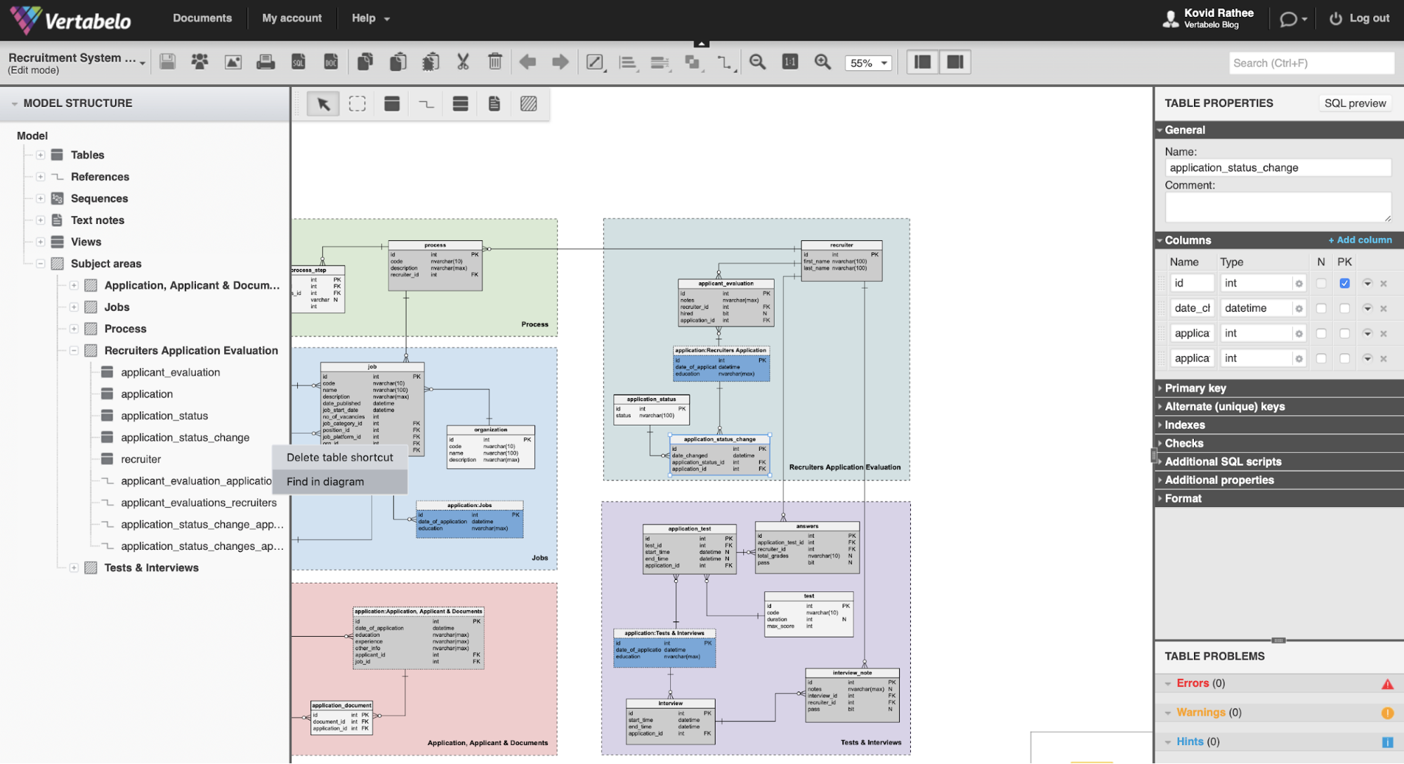 How to Find a Table in a Vertabelo ER Diagram