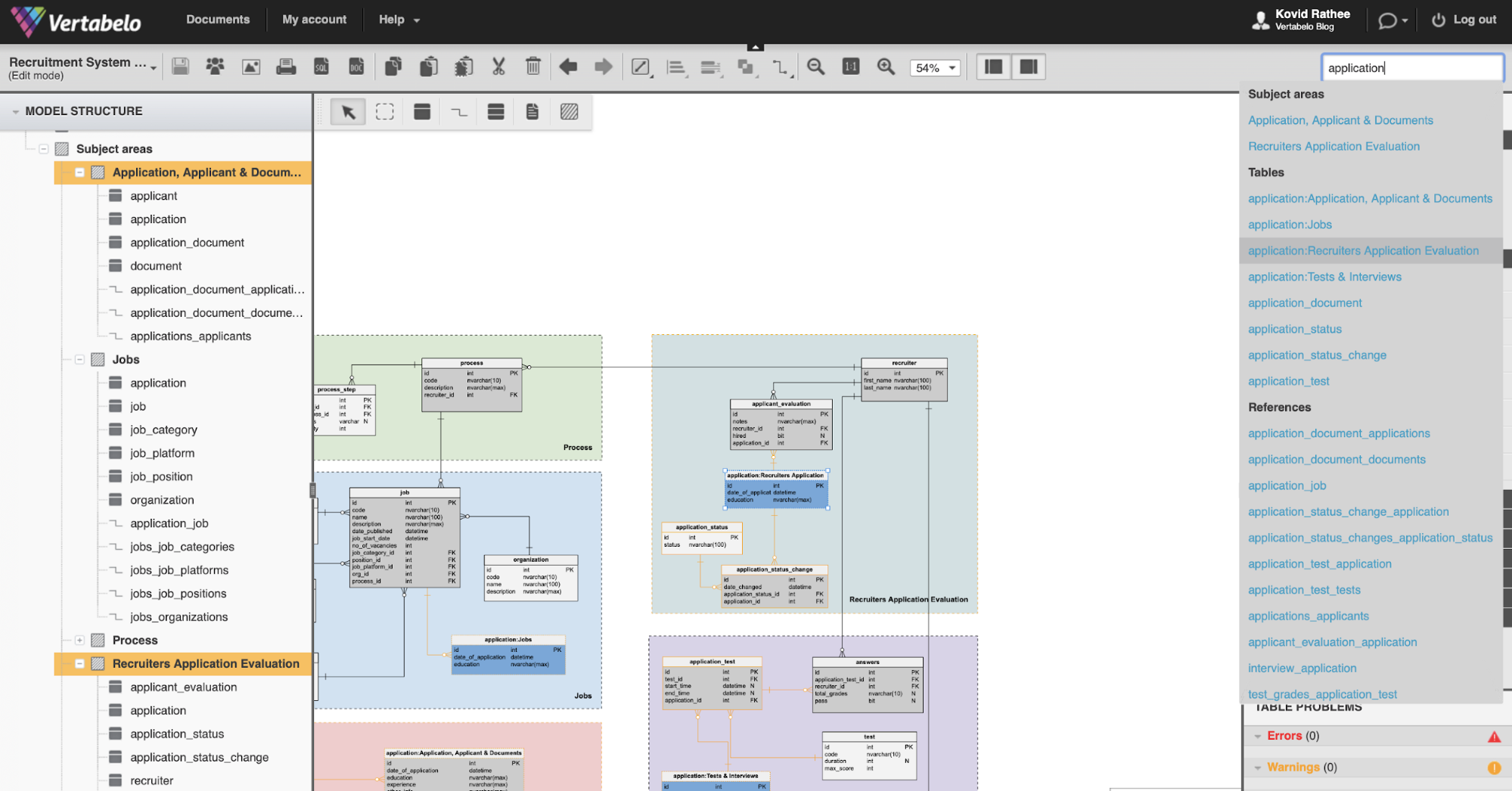 How to Find a Table in a Vertabelo ER Diagram