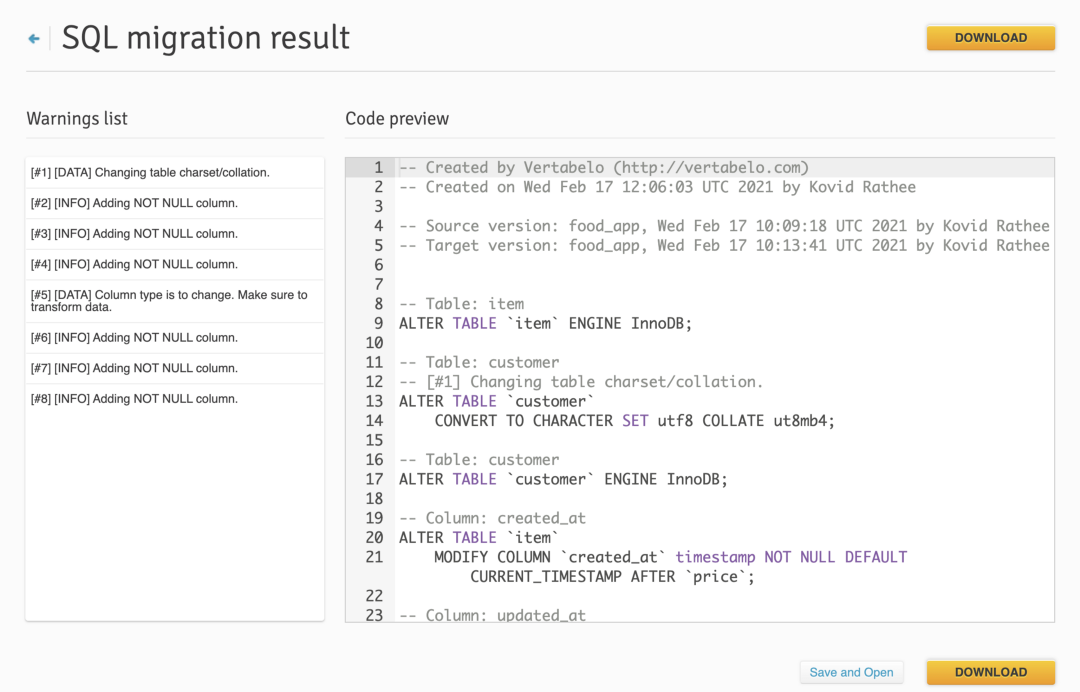 How to Generate a Migration Script in Vertabelo