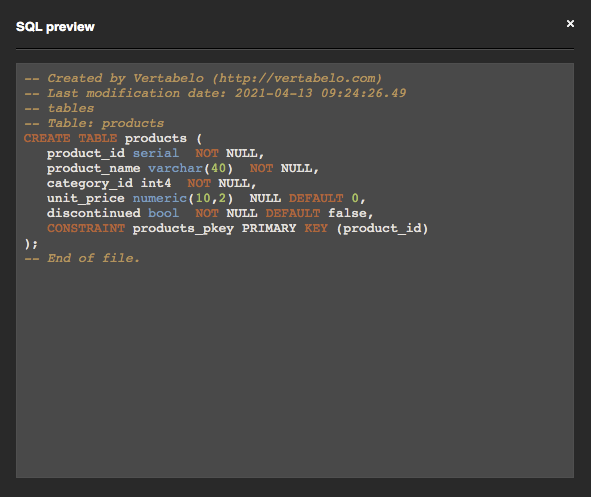 SQL Scripts in Vertabelo