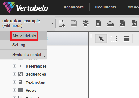 Model details in Vertabelo