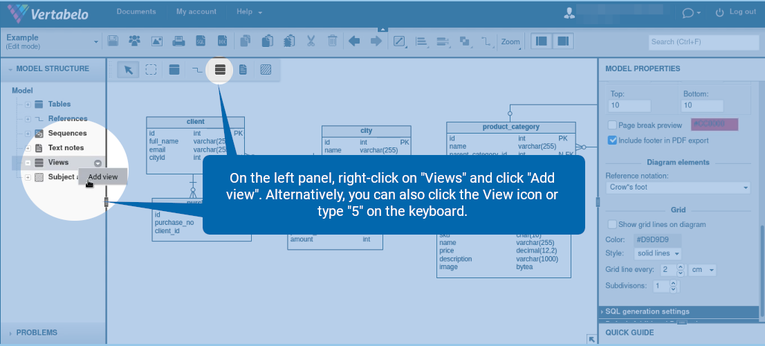 How to Add a View to a Data Model in Vertabelo