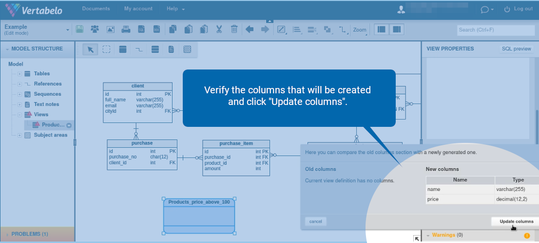 How to Add a View to a Data Model in Vertabelo