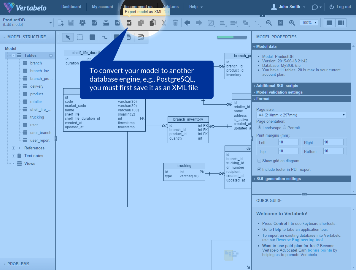 Export your database model to an XML file