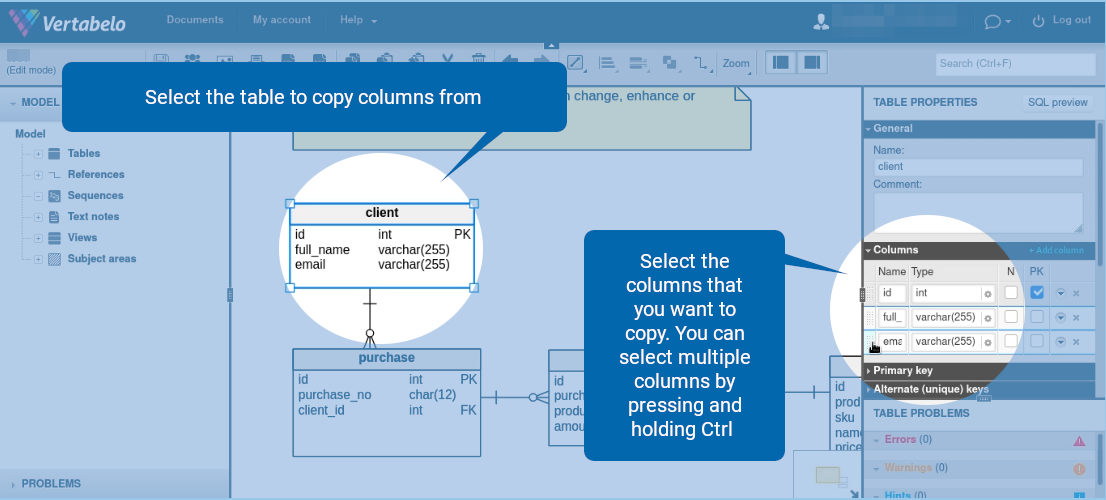 How to Copy a Column in Vertabelo