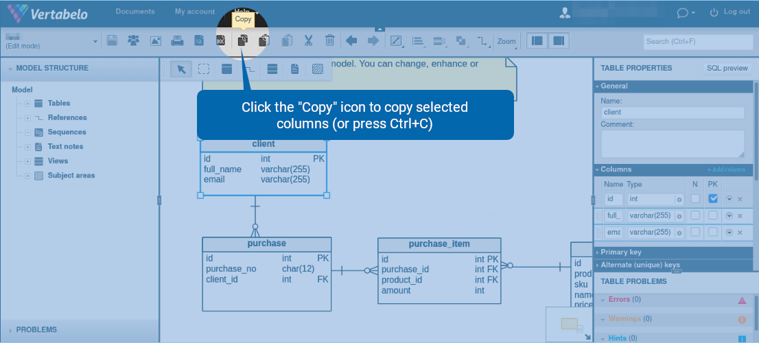 How to Copy a Column in Vertabelo