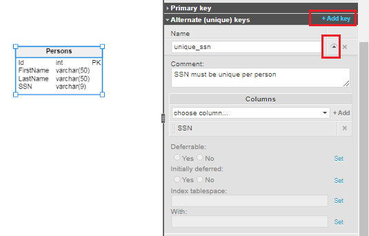 How to Define a UNIQUE Key in Vertabelo