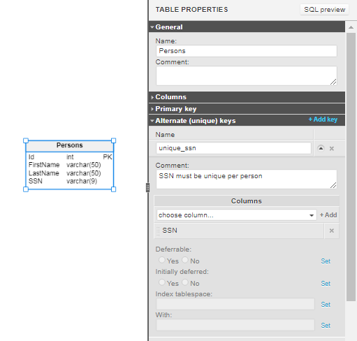 How to Define a UNIQUE Key in Vertabelo
