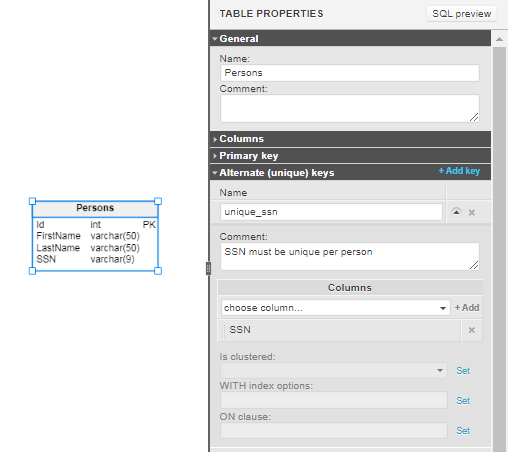 How to Define a UNIQUE Key in Vertabelo