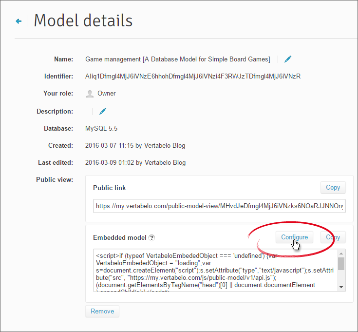 Embedded model configuration