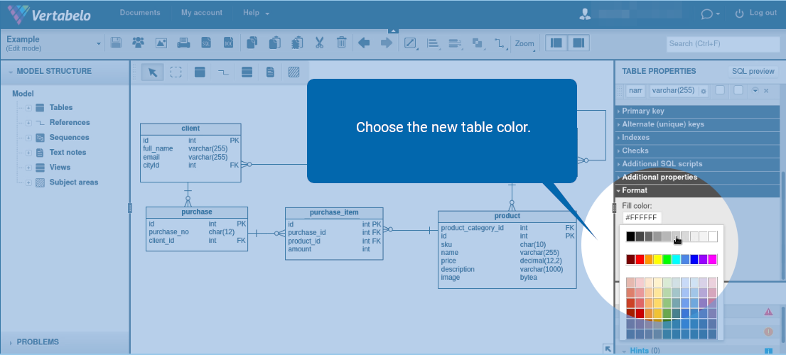 How to Format an Entity/Table in Vertabelo