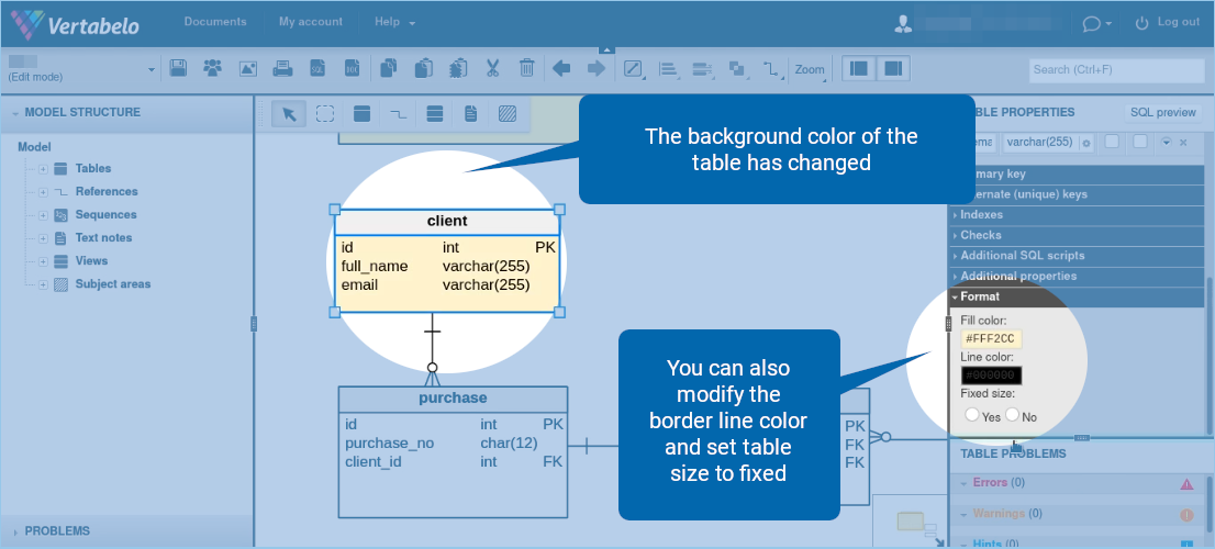 How to Format an Entity/Table in Vertabelo