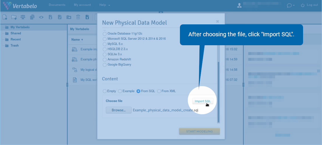 Import a DDL Script into Vertabelo