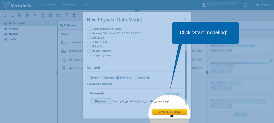 Import a DDL Script into Vertabelo