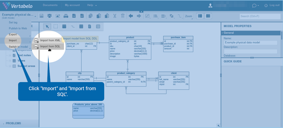 Import a DDL Script into Vertabelo