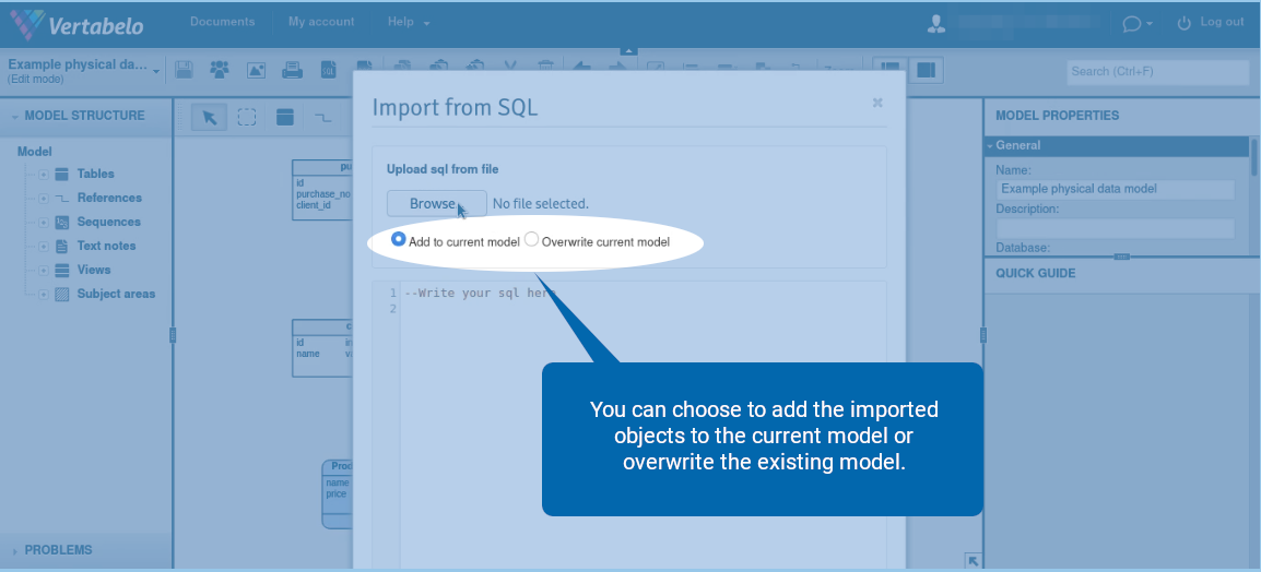 Import a DDL Script into Vertabelo