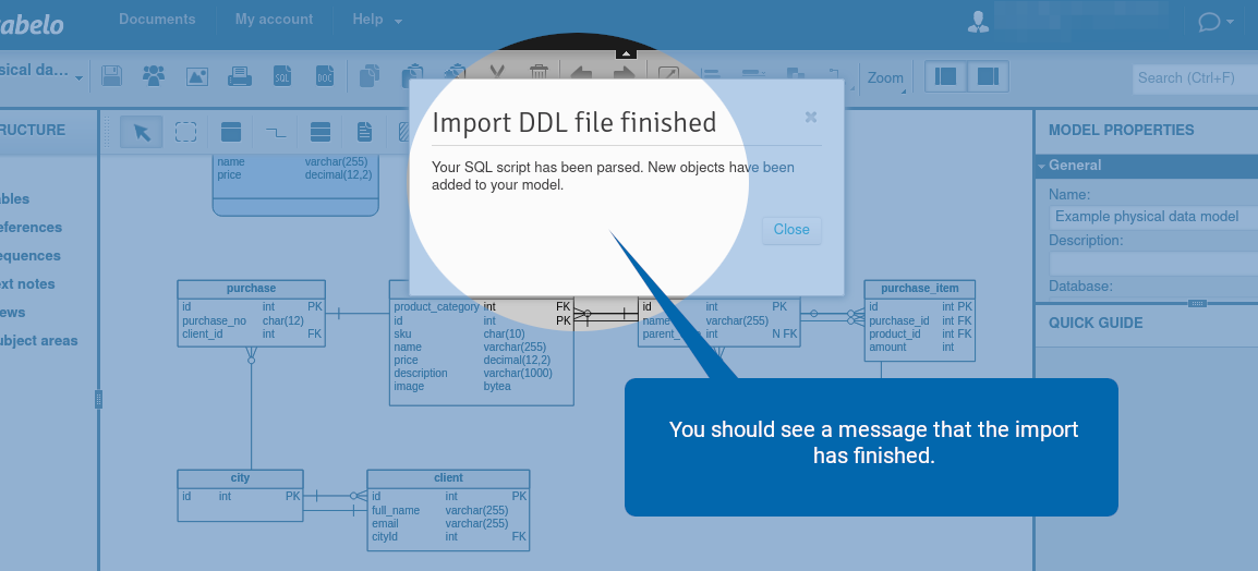 Import a DDL Script into Vertabelo