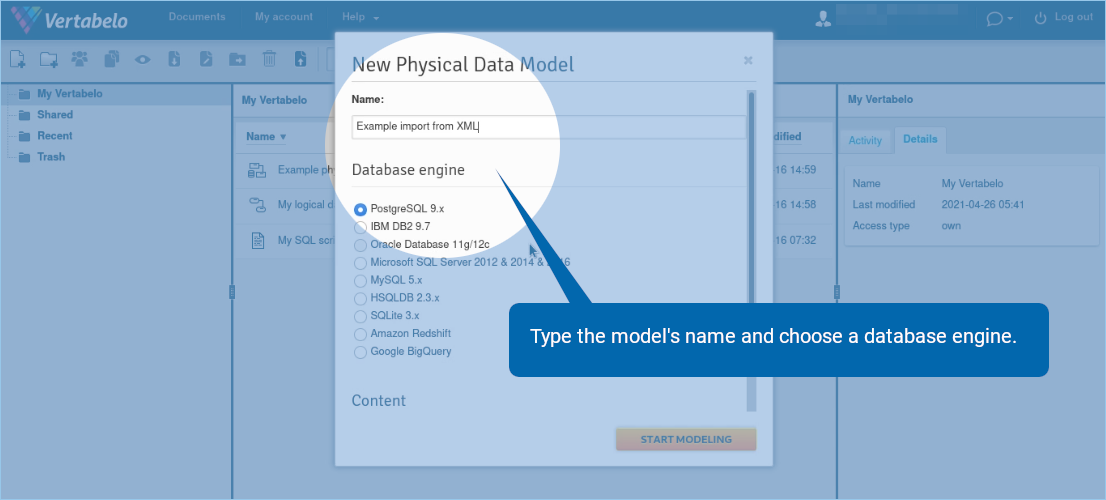 Import a Vertabelo XML File into Vertabelo