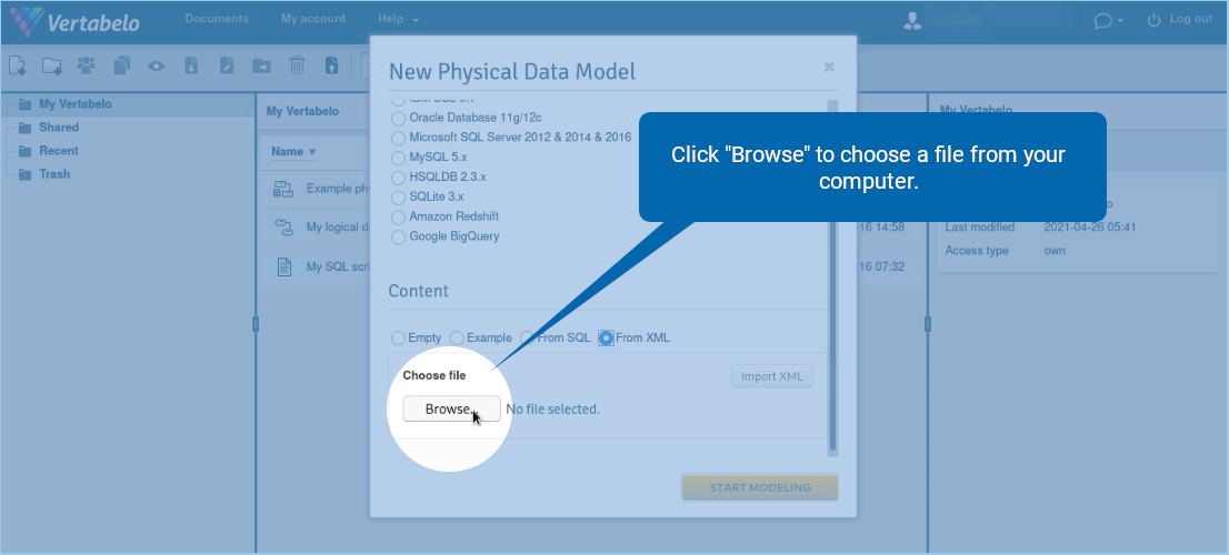 Import a Vertabelo XML File into Vertabelo