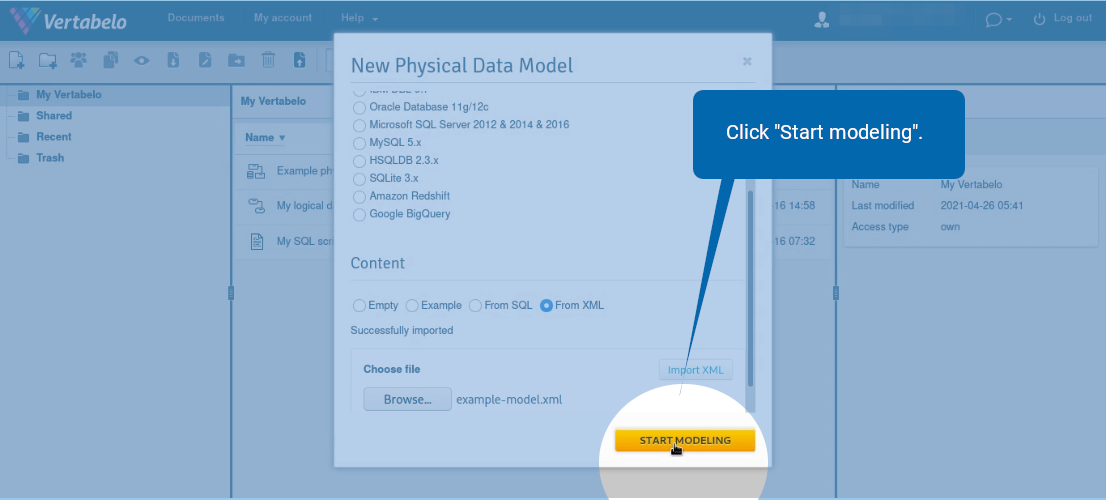 Import a Vertabelo XML File into Vertabelo