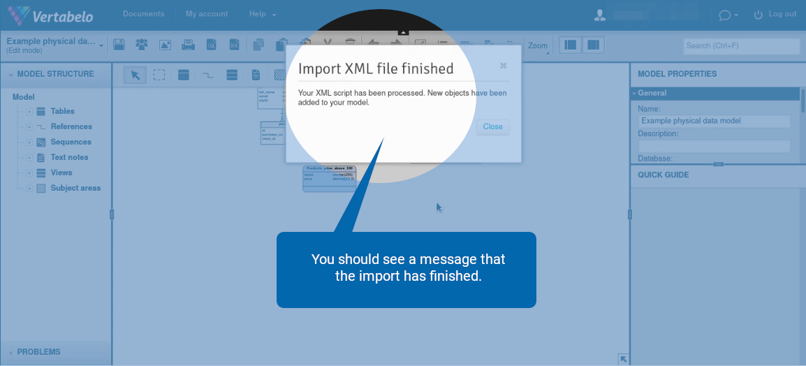 Import a Vertabelo XML File into Vertabelo