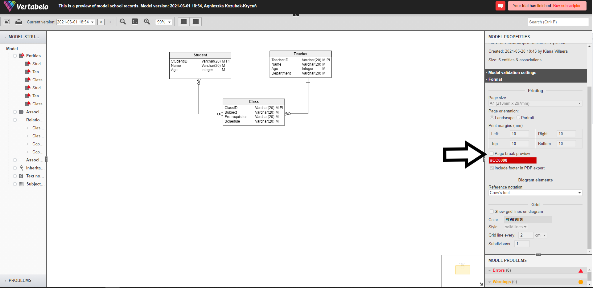 Printing your database model in Vertabelo 