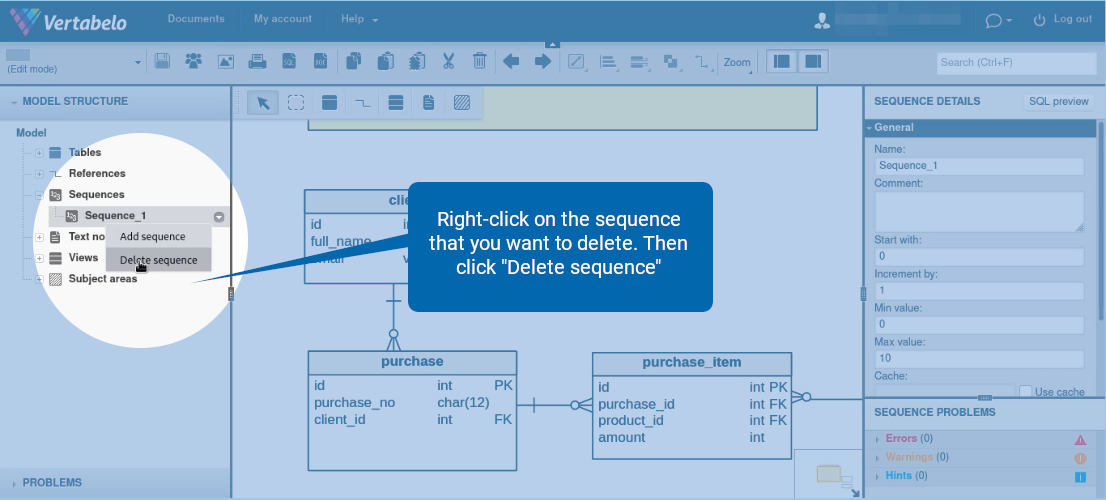 How to Remove a Sequence in Vertabelo