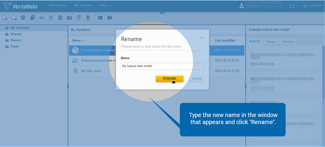 How to Rename a Vertabelo Model