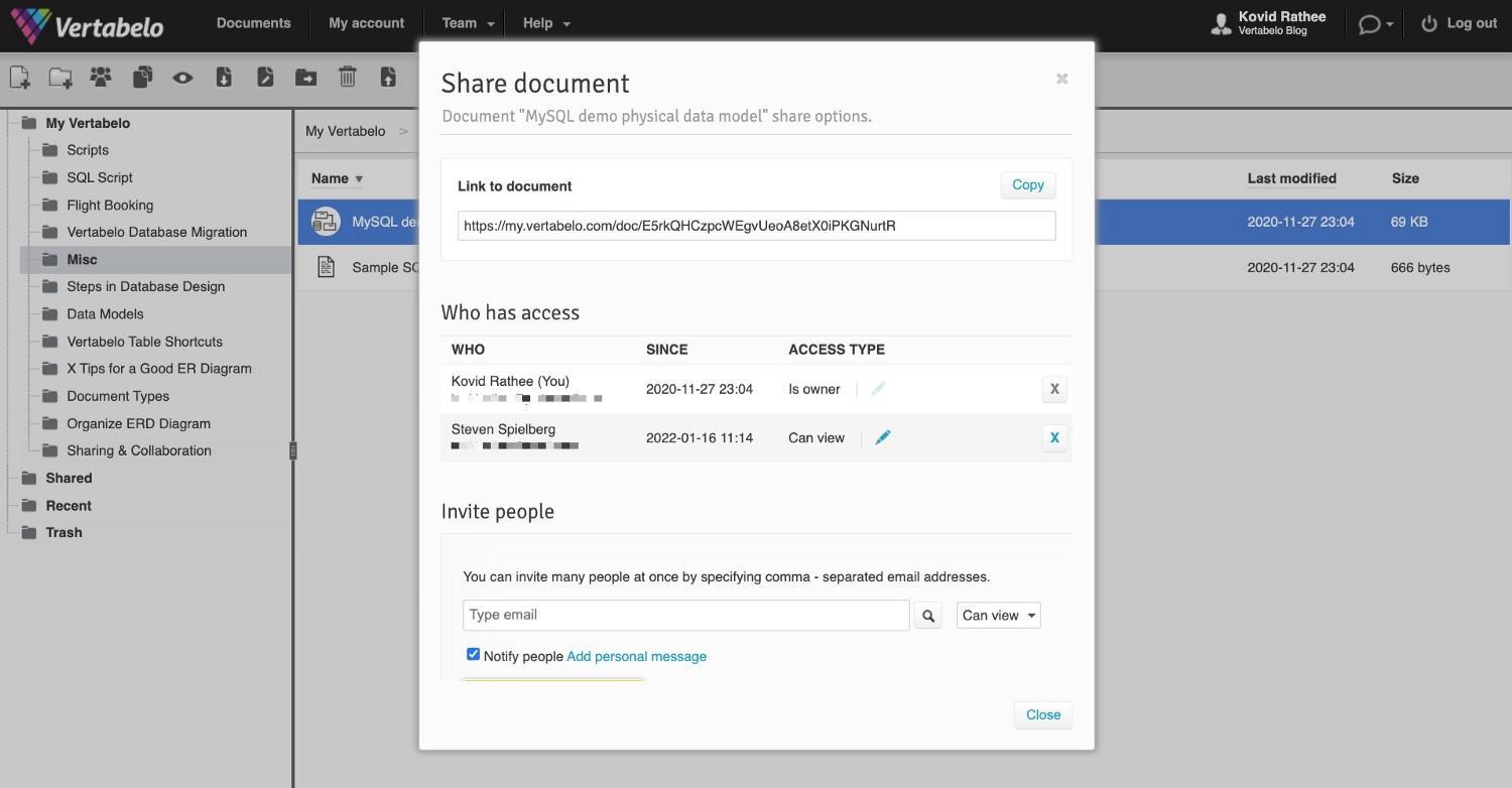 Sharing ER Diagrams With Your Team in Vertabelo