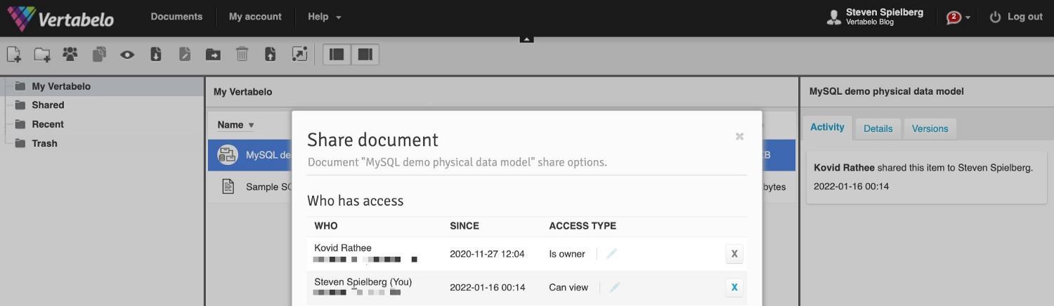 Sharing ER Diagrams With Your Team in Vertabelo