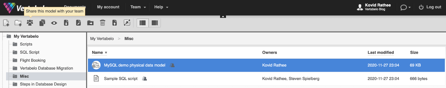 Sharing ER Diagrams With Your Team in Vertabelo