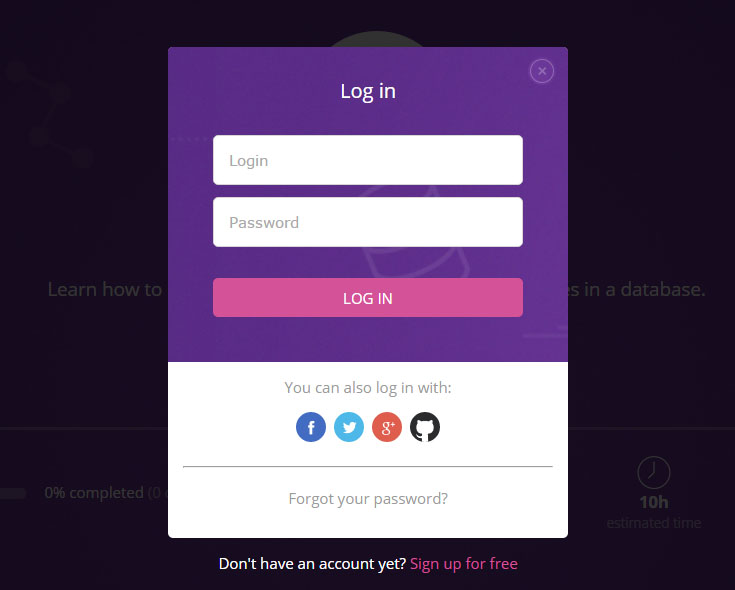 Sample login screen with an external services login option