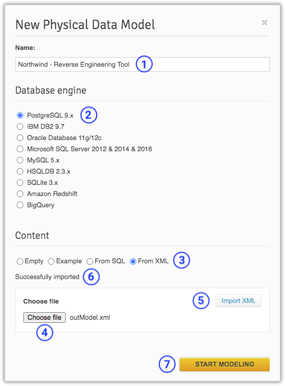 new model dialog